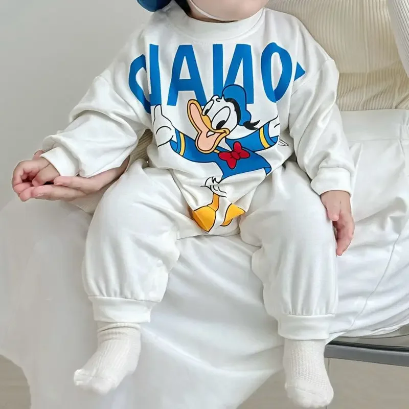 Disney Spring Autumn Newborn Baby Boys Long Sleeve Rompers Cartoon Donald Duck Mickey Pooh Clothes Girl Jumpsuit Infant Bodysuit