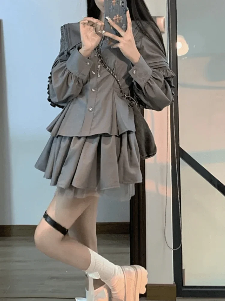 

Elegant Office Lady 2 Piece Dress Set Women Casuall Long Sleeve Blouse + Retro Mini Skrits 2023 Summer Korean Fashion Suits