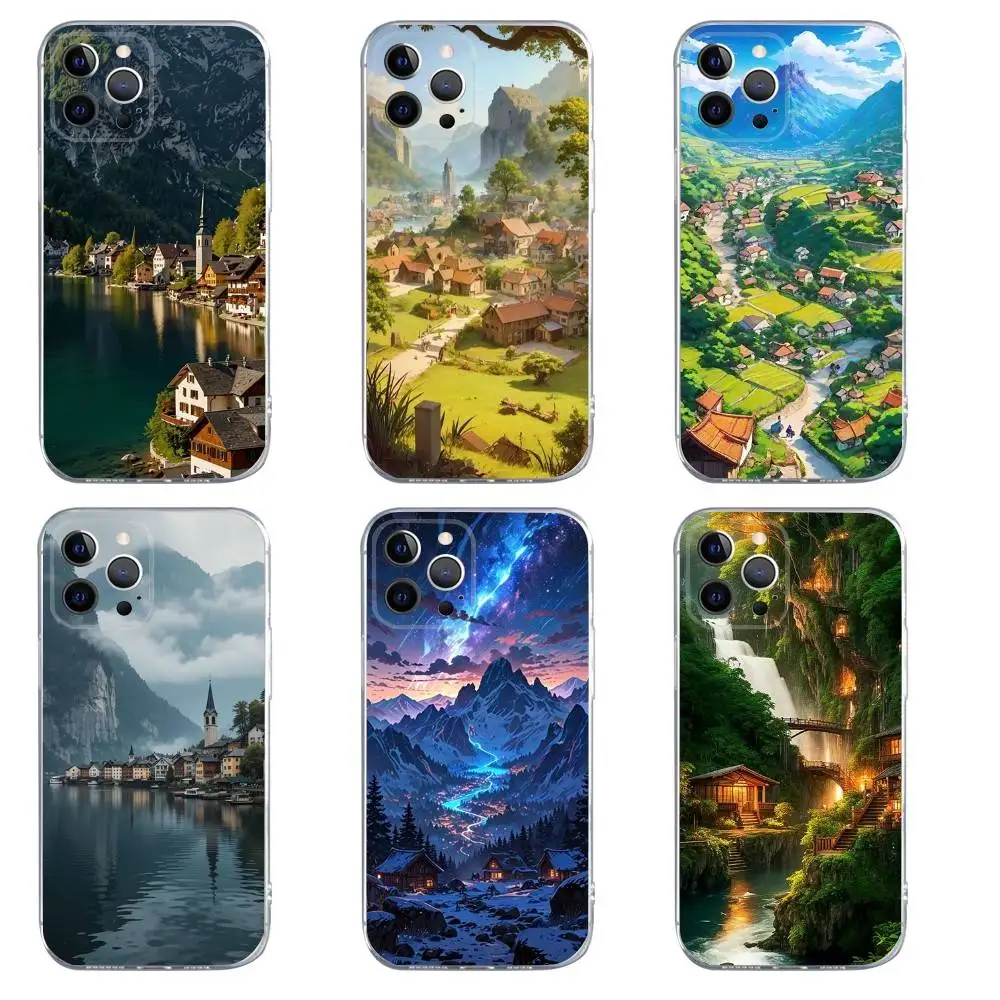 

Mountain Forest Village Phone Case For iPhone 16,15,14,13,12,11,Pro,Max,Xs,Xr,X,7,8,Plus,Mini Silicone Clear Cover