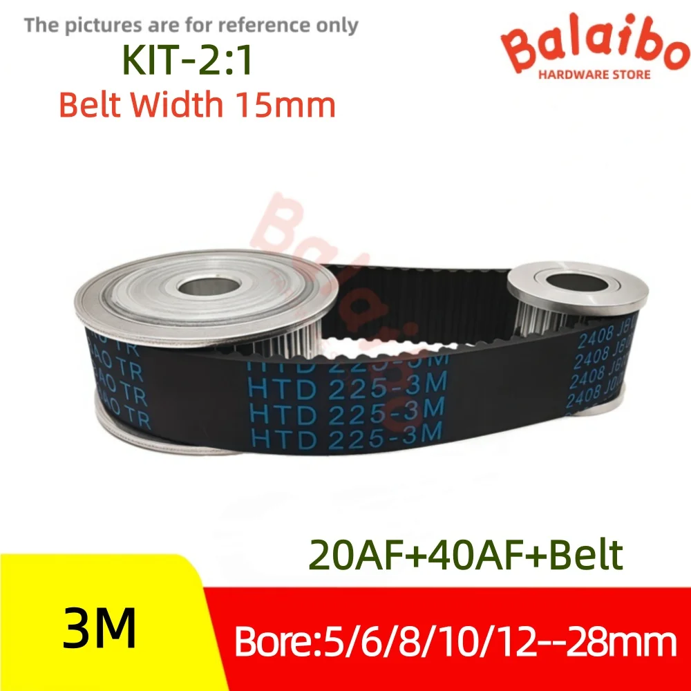 CNC HTD3M Timing Pulley Set AF 20T 40T Belt Width 15mm Bore 5/6//8/10/12/20/28mm 2:1 Reduction Ratio Transmission Components