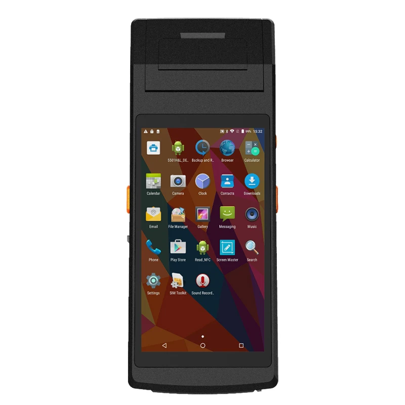 محمول لاسلكي ذو ذاكرة كبيرة Nfc محمول باليد Android Pda 2d ماسح الباركود Pos Terminal مع طابعة حرارية مدمجة