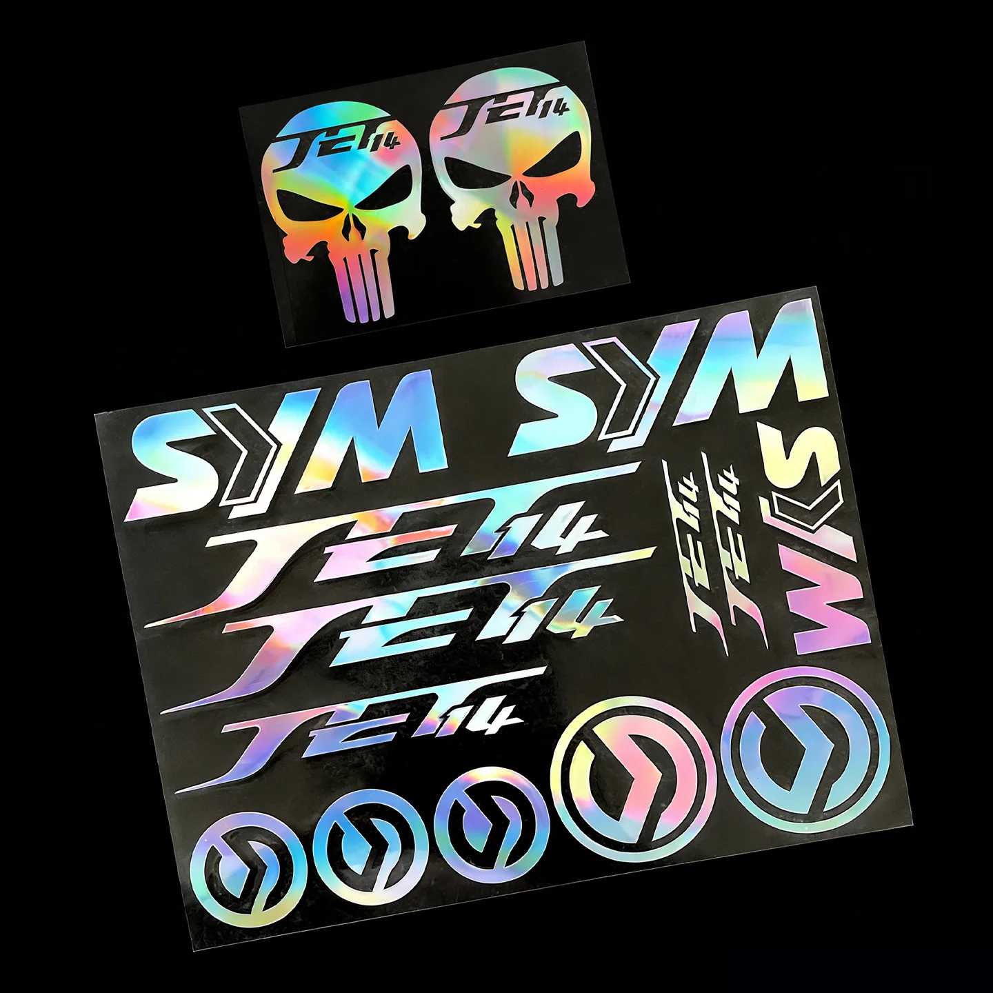 

Для SYM Jet 14 JET14 EVO 50 125 200 светоотражающие наклейки с черепом для мотоцикла, набор мотоциклетных скутеров, шлем, виниловые аксессуары, наклейки