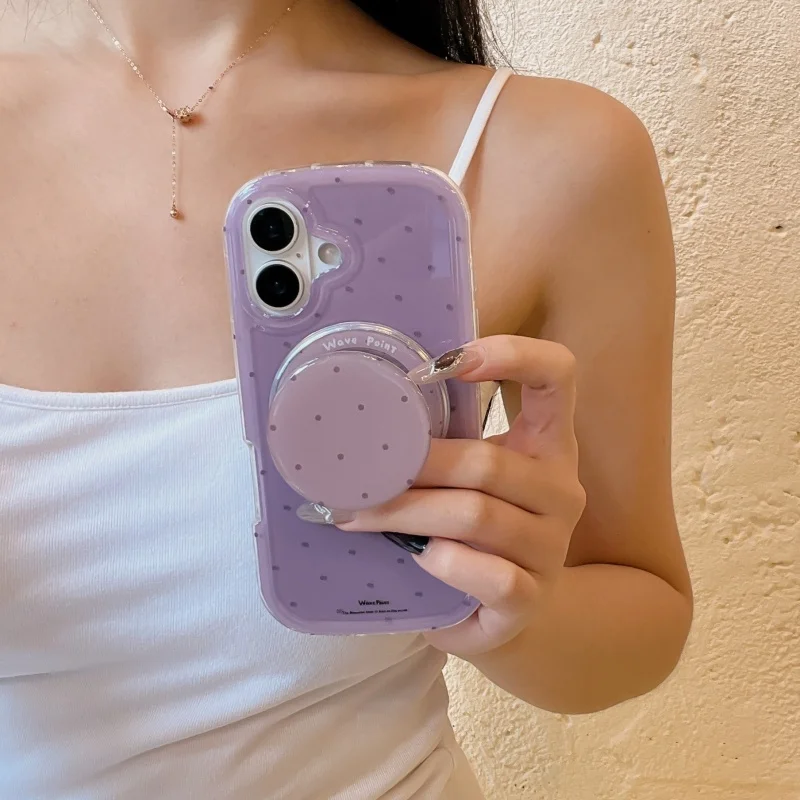 

Luxury Cute Lavender Purple Polka Dots Magsafe Wireless Charge Case For iPhone 13 14 15 16 Pro Max Wave point Magnetic Holder