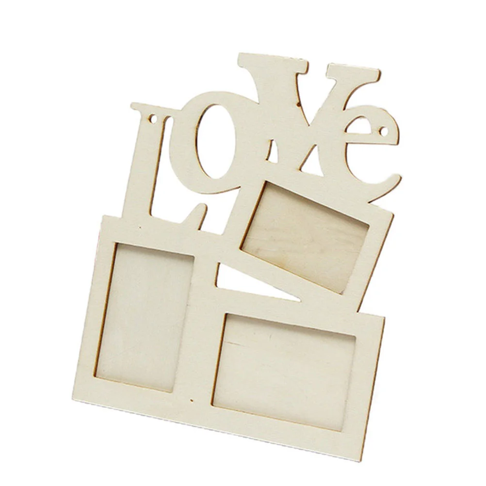 

Photo Frame White Base DIY Hollow Love Picture Frames Wooden Family