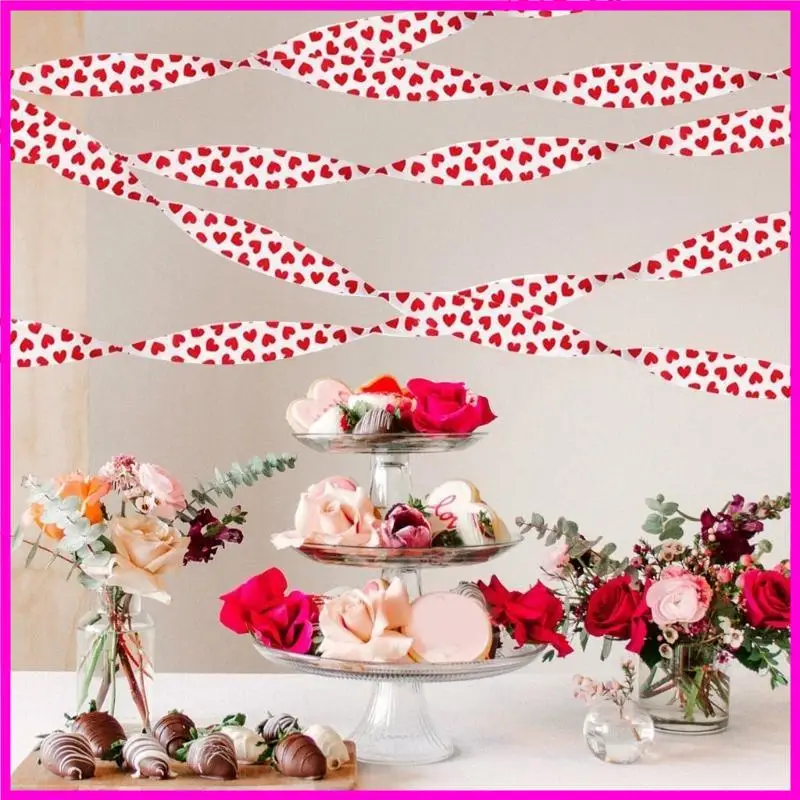 57BE Pack Of 6 Valentines Heart Print Crepe Paper Rolls Colorful Ribbon Wedding Party Decorations Handmade Craft Supplies