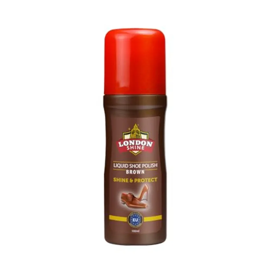 

London Shine Liquid Shoe Polish Brown Color for Leather Shoes and Boots Instant Shine, Color Restore, Scuff Cover, Sponge Appli