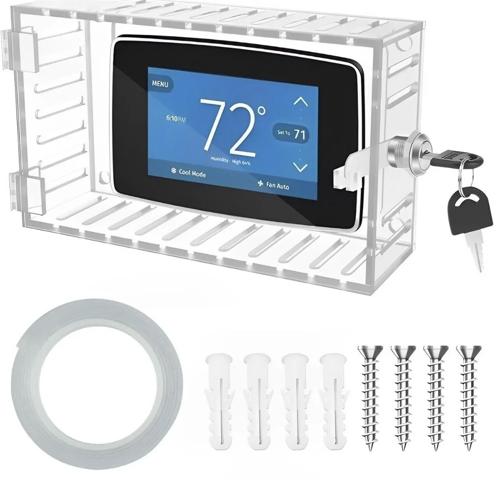 

Portable Universal Thermostat Lock Box Clear Acrylic Thermostat Guard Lockable Thermostat on Wall With 2 Keys Ac Lock Box Cover