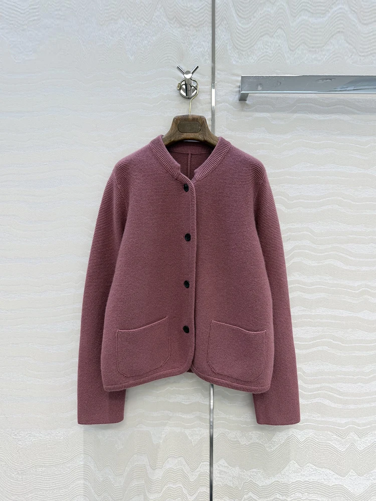 Autumn Winter Fashion Burgundy Vintage Casual Cashmere Knitting Warm Cardigan Women's O-Neck Loose Long Sleeve Pockets Sweaters