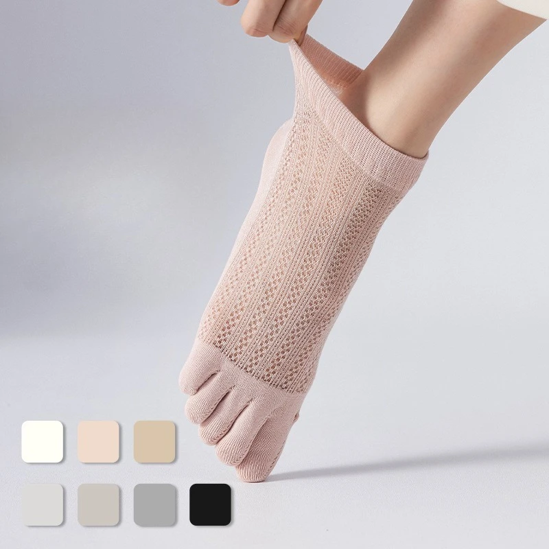 

7 Pairs Summer Thin Mesh Breathable Sweat Absorbing Antibacterial Split Toe Socks Solid Color Versatile Casual Comfortable Socks