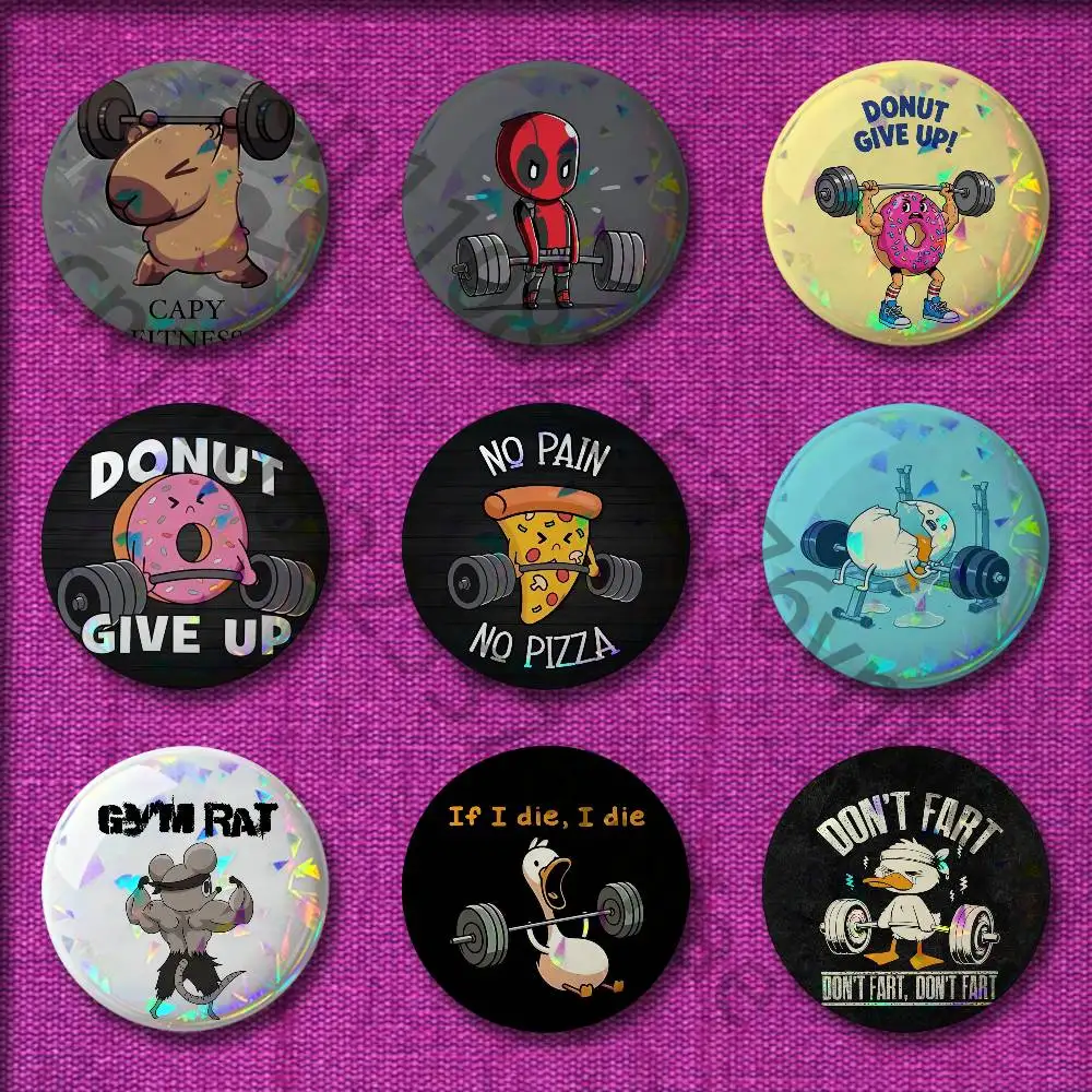 

Gym Fitness Cartoon Funny Badges 32mm 25mm 44mm 75mm 58mm Round Pin Brooch Hat Cap Souvenir Cosplay Gift Decorations