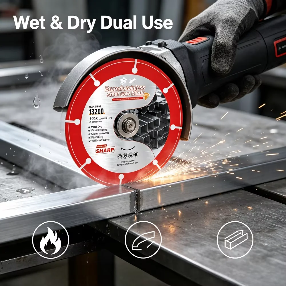 105/115/125mm Brazed Diamond Saw Blade for Stainless Steel Metal, Wet Dry Cutting Disc, Smooth Cut Angle Grinder Blade