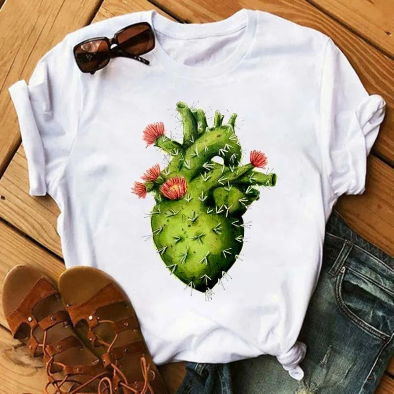 

Women's Short-sleeved Explosive Cactus Print Women Clothes Harajuku Graphic T Shirts Aesthetic