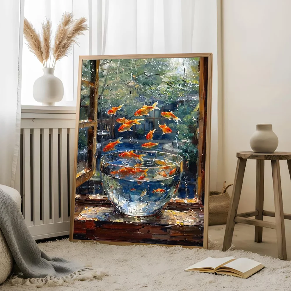 1pc frameless Canvas Painting Goldfish Oil Painting Texture - Unique Wall Art for Home Decor, Ideal Gift Selection for Art Lover