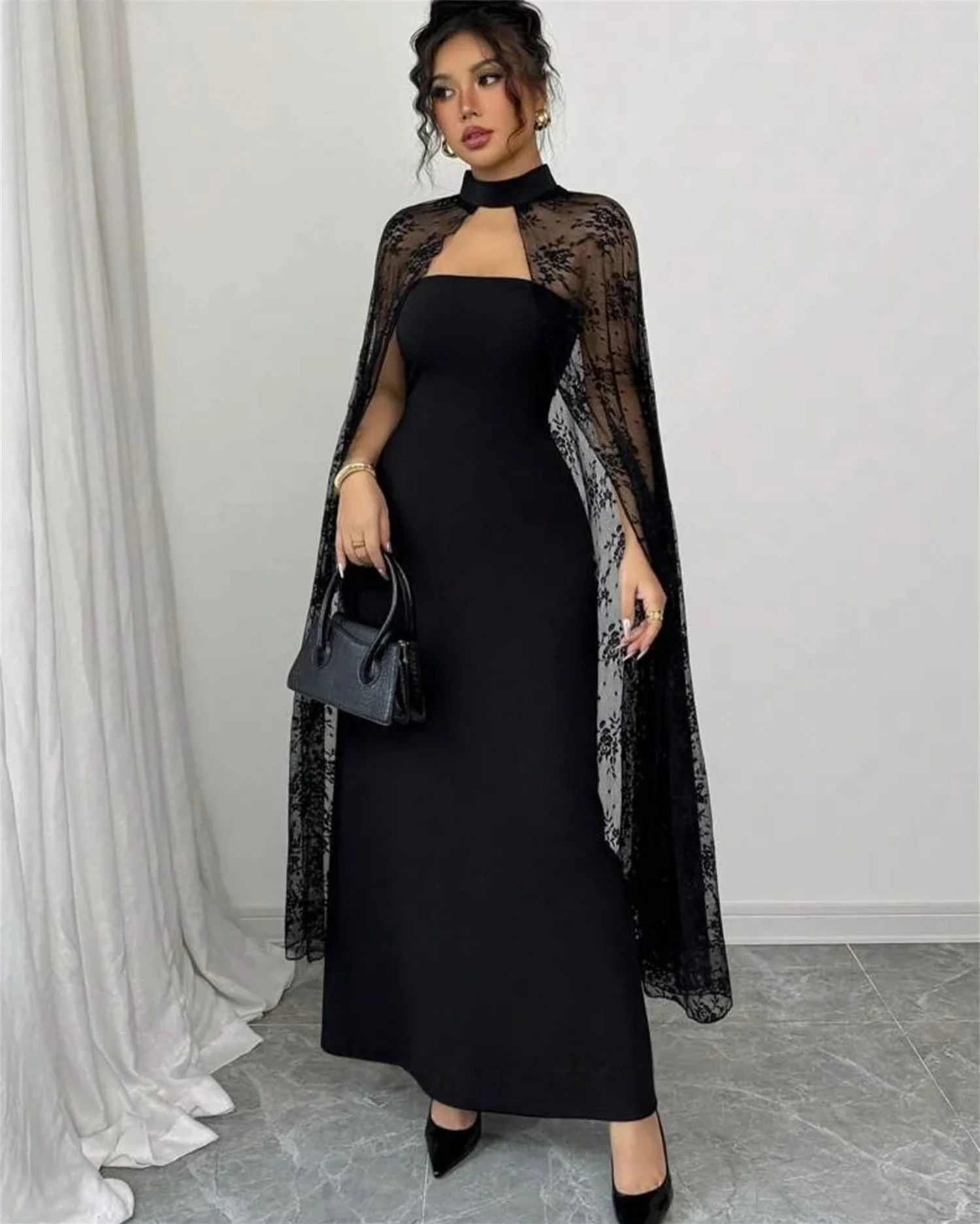 

Black Lace Long Bespoke Occasion Gown Evening Dresses Pastrol Unisex Jersey Retro Dubai Saudi Arabic Israel Prom Customized