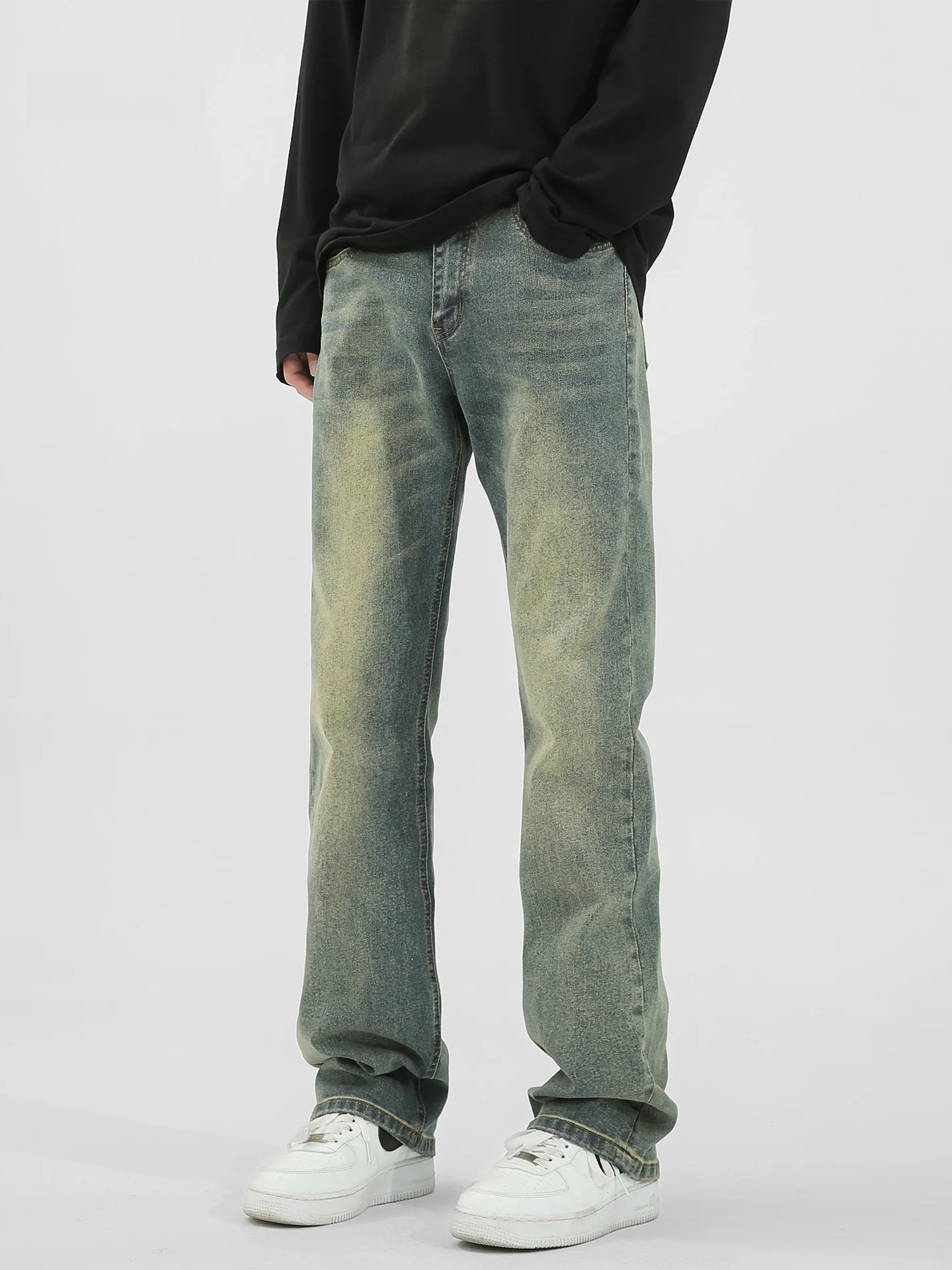 

American Sle Straight Leg Jeans Men Summer Thin Waed CleanFit Slimming Long Leg Haome Pants Straight Tube Casual Trousers