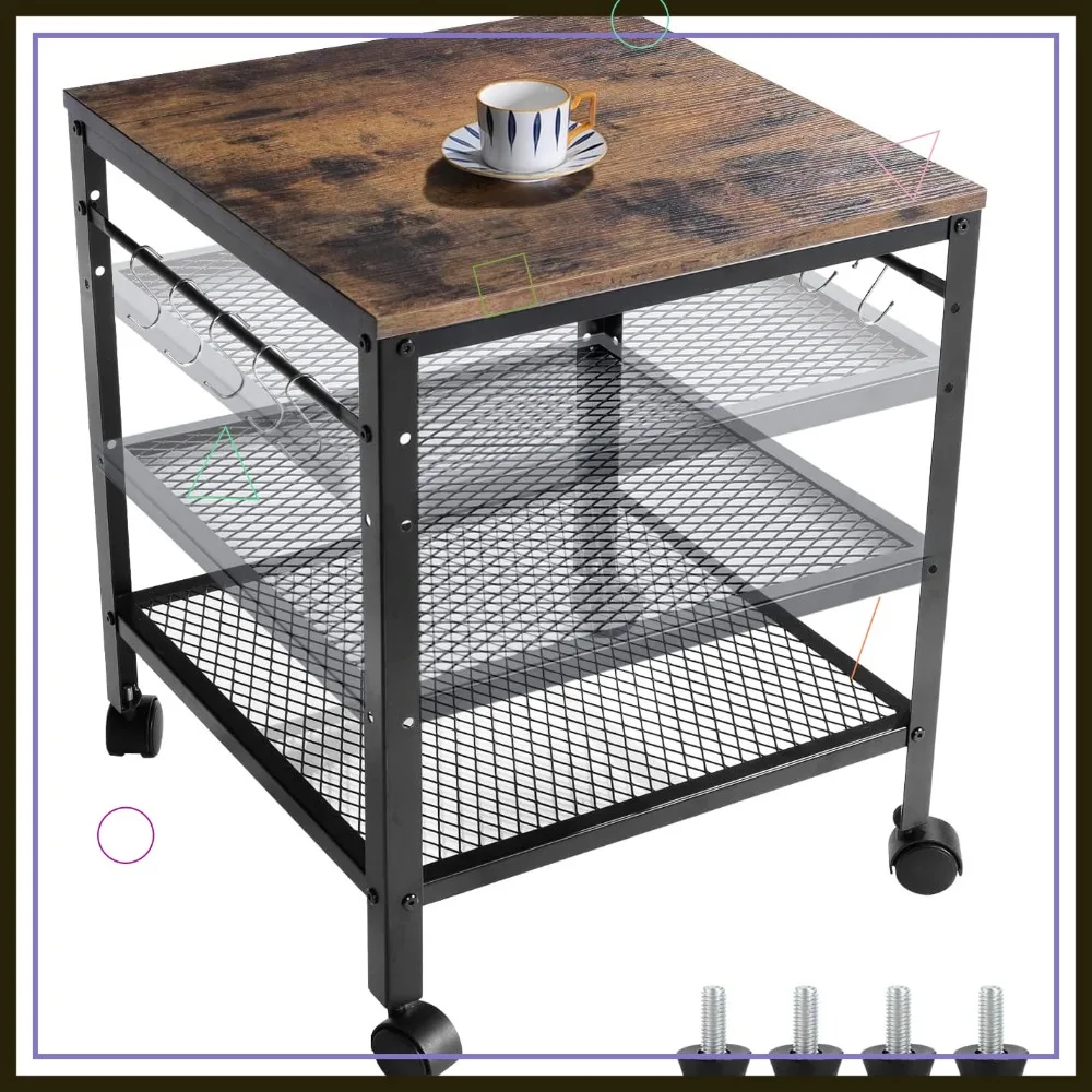 

Rustic End Table with Adjustable Height Shelf, 19.7" x 19.7" x 24", 143 lb Capacity, Ideal for Mini Fridge or Printer Stand