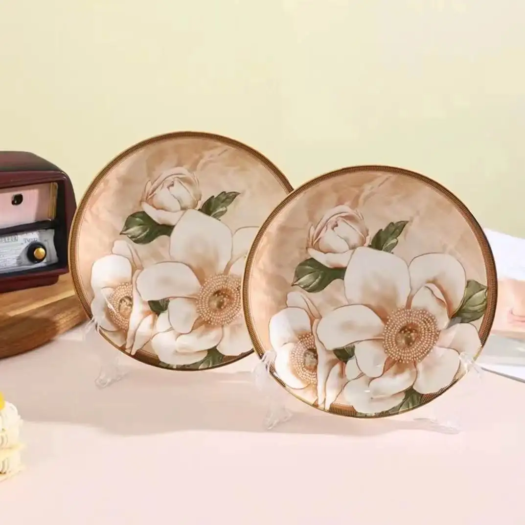 

8-Inch Underglaze Craft Dinner Plate Microwave Oven Dishwasher Safe Floral Pattern Ceramic Plate Rooulan Brand Universal Use