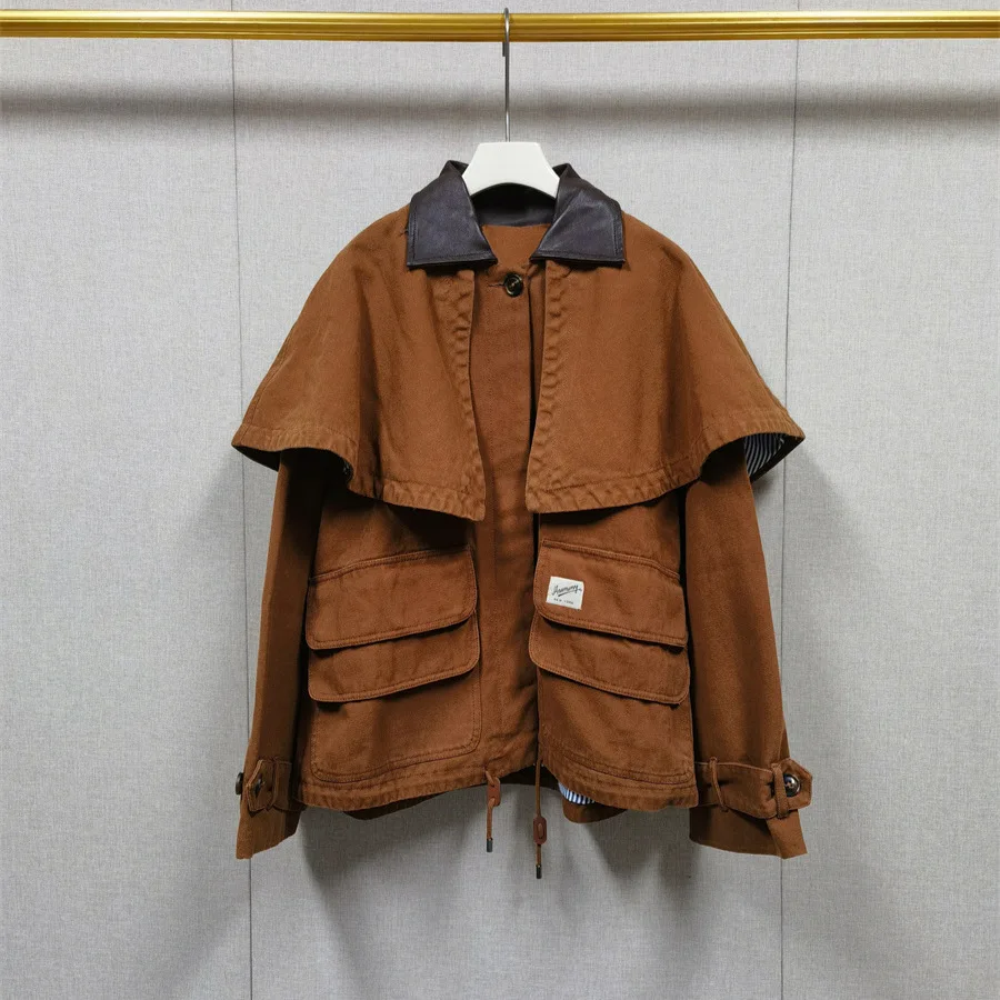 

2025 autumn and winter women's new jacket detachable cape loose casual coat