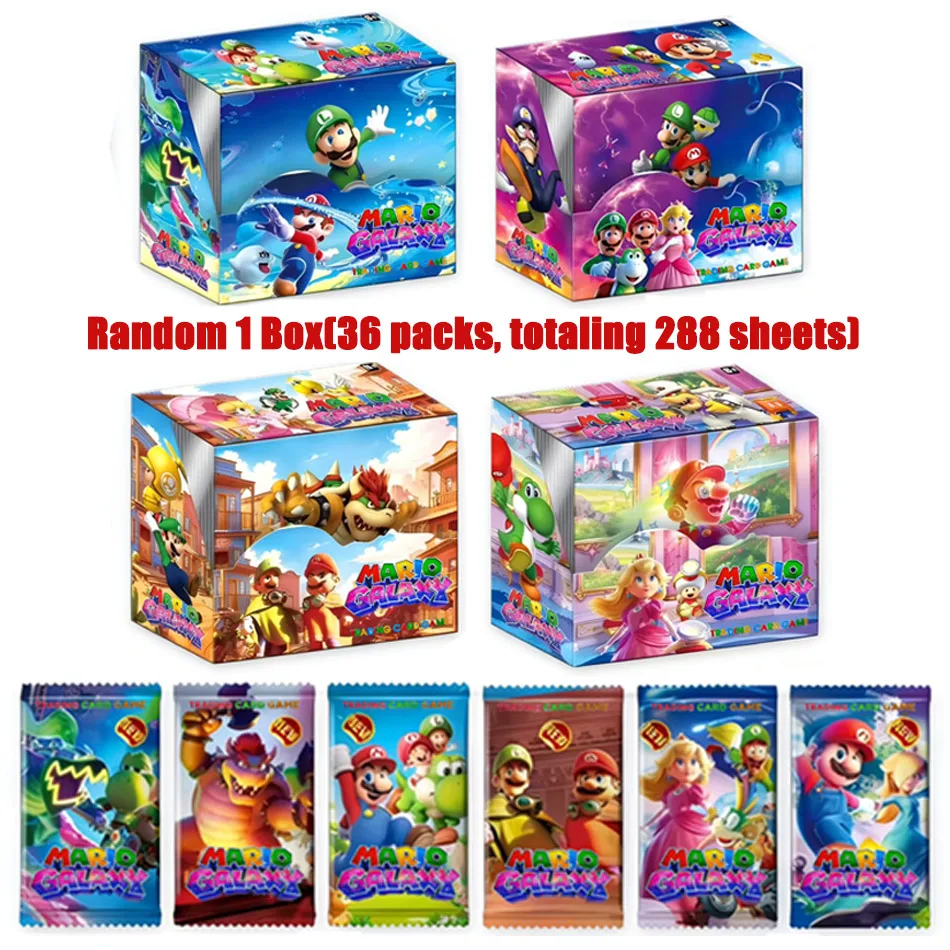Paquete de Cartas Super Mario Galaxy, Caja Misteriosa de 288 Cartas, Perfecta para fanáticos de Nintendo, coleccionistas y amantes de los juegos de cartas coleccionables.