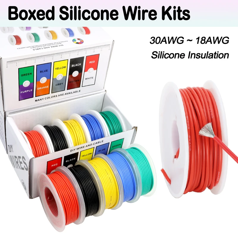 Boxed Flexible Silicone Wire Kit 30/28/26/24/22/20/18/16AWG Heat Resistant Stranded Cable Electrical Tinned Copper Wires