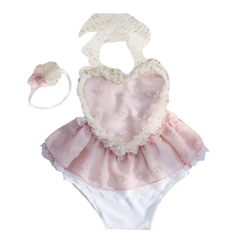 Baby Girls Lace Romper with Unique Designing, Backless Photoshoots Outfit Newborns Photography Props Soft & Breathable