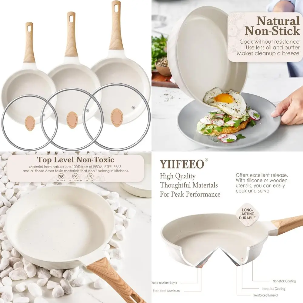 

Набор гранитовых сковородок с антипригарным покрытием и крышкой — сковороды для яиц и омлета для приготовления пищи на кухне, идеально подходят для сотения и выпечки