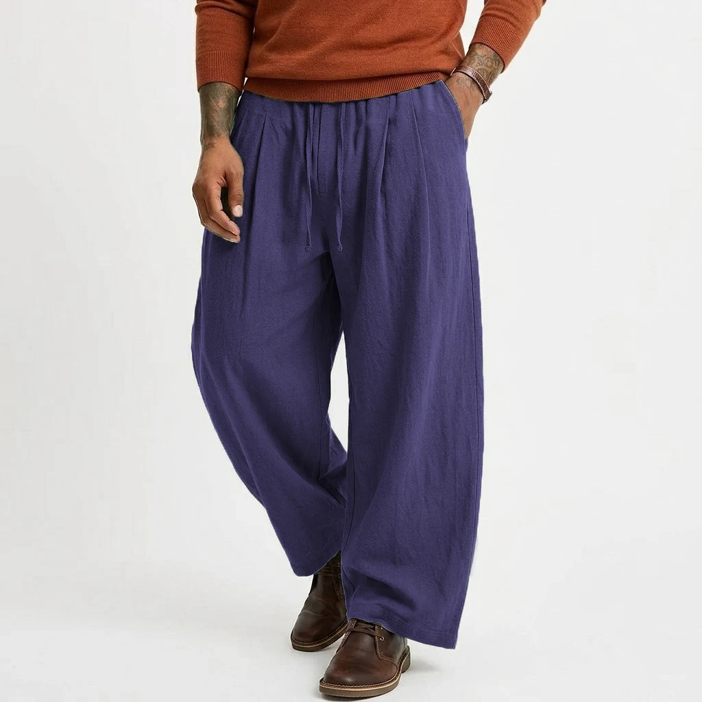 Men's Casual Suit Linen Pants Business Formal Dress Trousers Straight Leg Solid Color Male Cotton Bottoms Baggy Sport Sweatpants