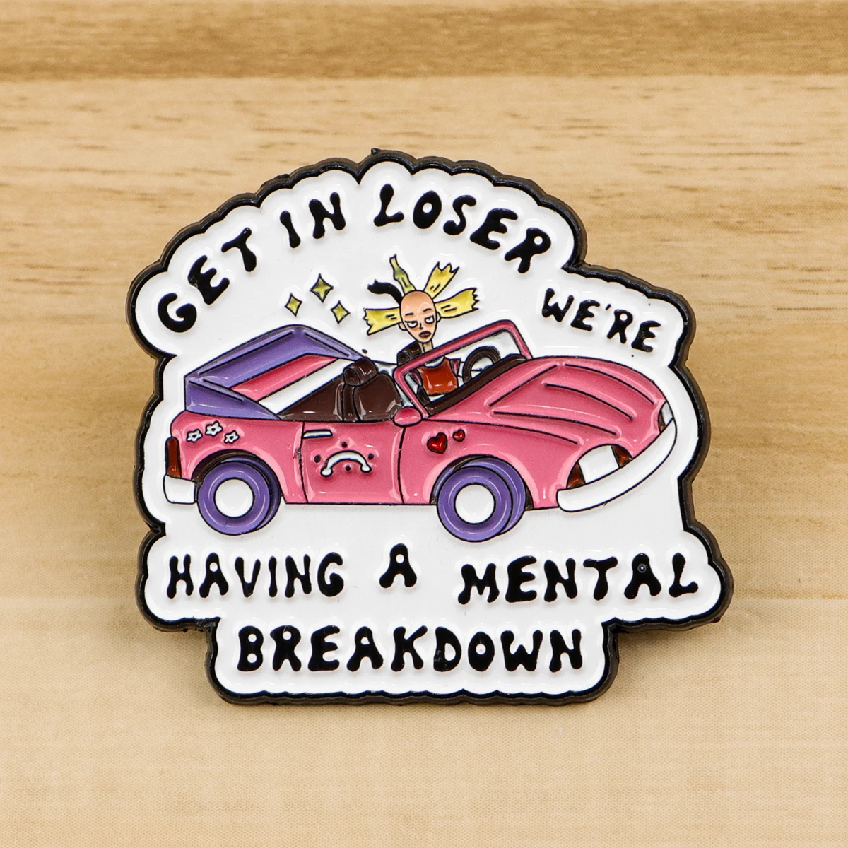 Cartoon Pink Car Enamel Pin Cool Badges on Backpack Brooches For Women Hat Collar Lapel Pins Cosplay Accessories Gifts