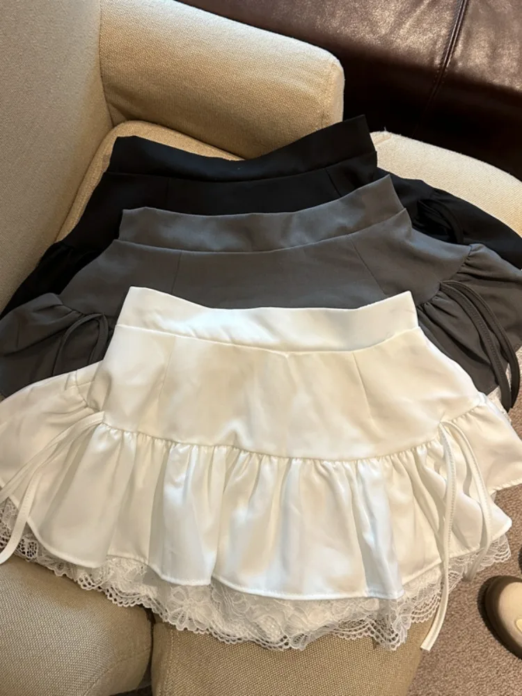 

Korean Sweet Girl Style Lace Splicing Half Skirt Women Summer High Waist Slimming Versatile A-Line Puffy Short Skirt