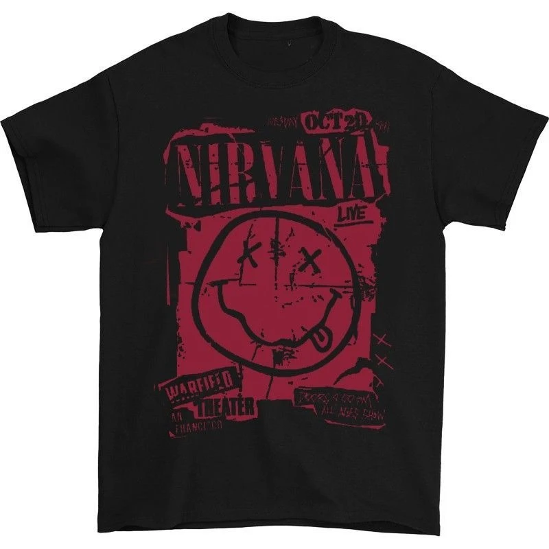 Rock Band Nirvana Print Men's 100%Cotton Shirt Y2k Hiphop Style Graphic Tshirt Unisex O-neck Short Sleeve Streetwear Women Shirt
