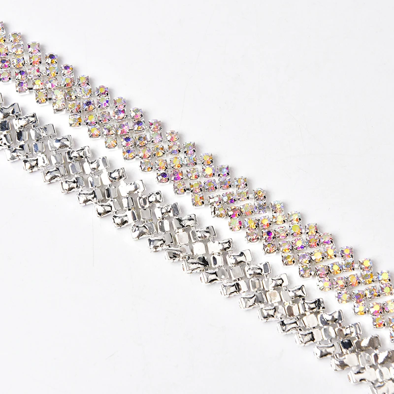 1 Yard Crystal Rhinestone Trim Chain For Clothes Silver Base Dense Glass Claw Diamond Belt Sew On Dress Decoration Applique Bags