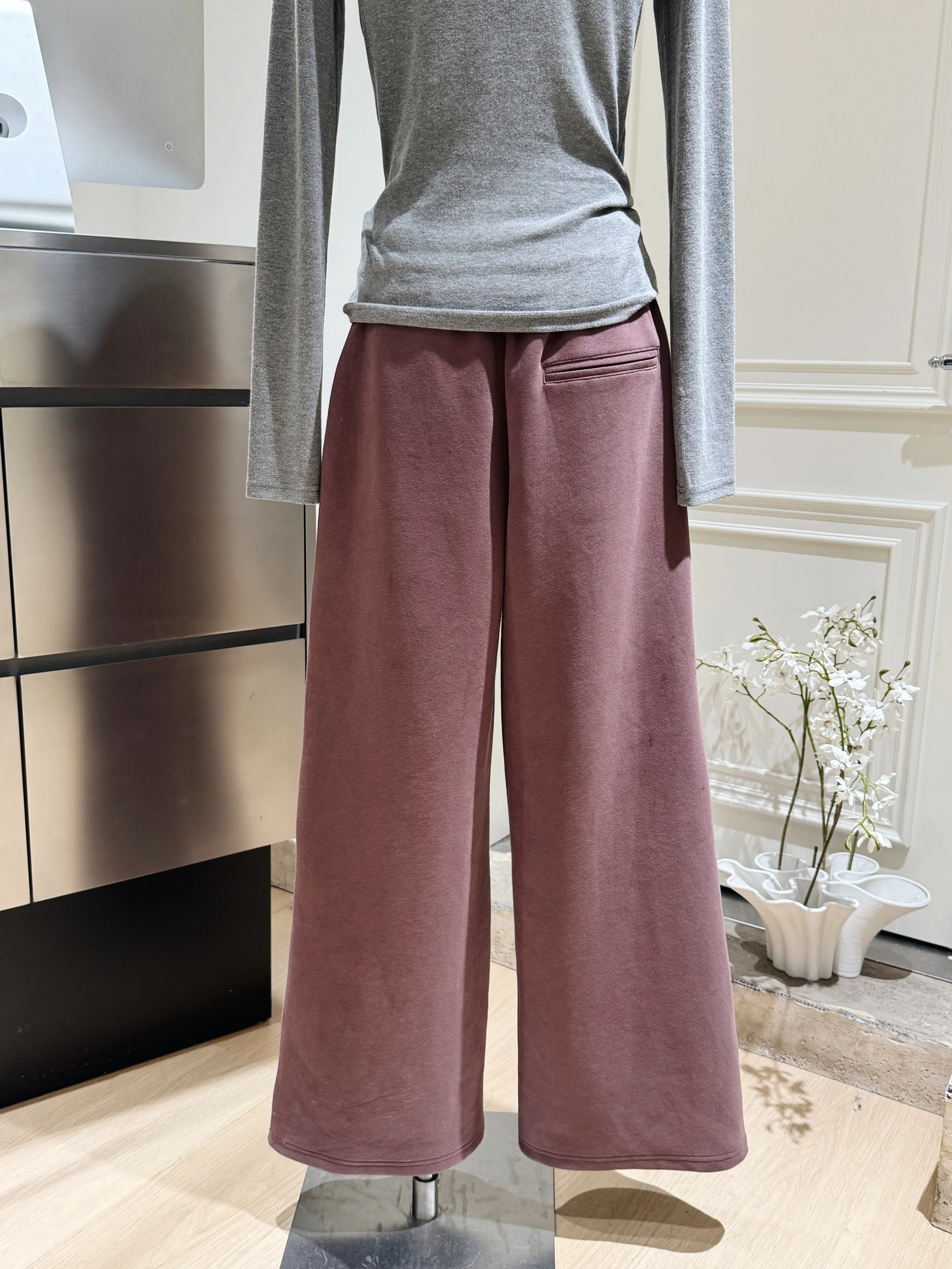 Pantalones de pierna ancha gruesos y cálidos con forro polar para mujer, ropa de calle informal, pantalones largos sueltos de Color sólido, Otoño e Invierno