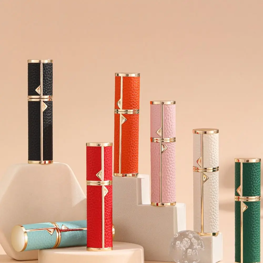 PU Leather Perfume Bottle Lychee Pattern Empty Cosmetic Container Refillable Bottom Filling Ultra-fine Mist Fragrance Container