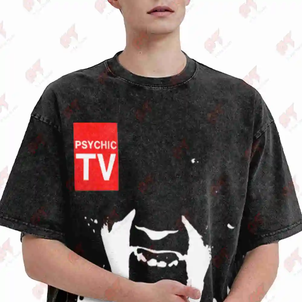Vintage Style Psychic TV Unclean Throbbing Gristle Vintage Washed Tee Pure Cotton T-Shirt