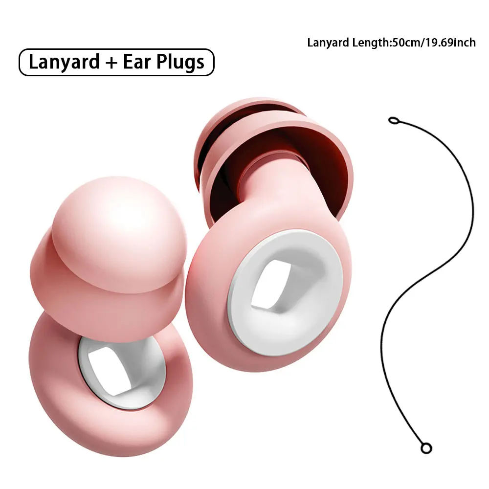1Set Super Soft Reusable Silicone Ear Plugs Noise Reduction Anti Noise Hearing Protection Earbuds with Lanyard for Travel And Wo
