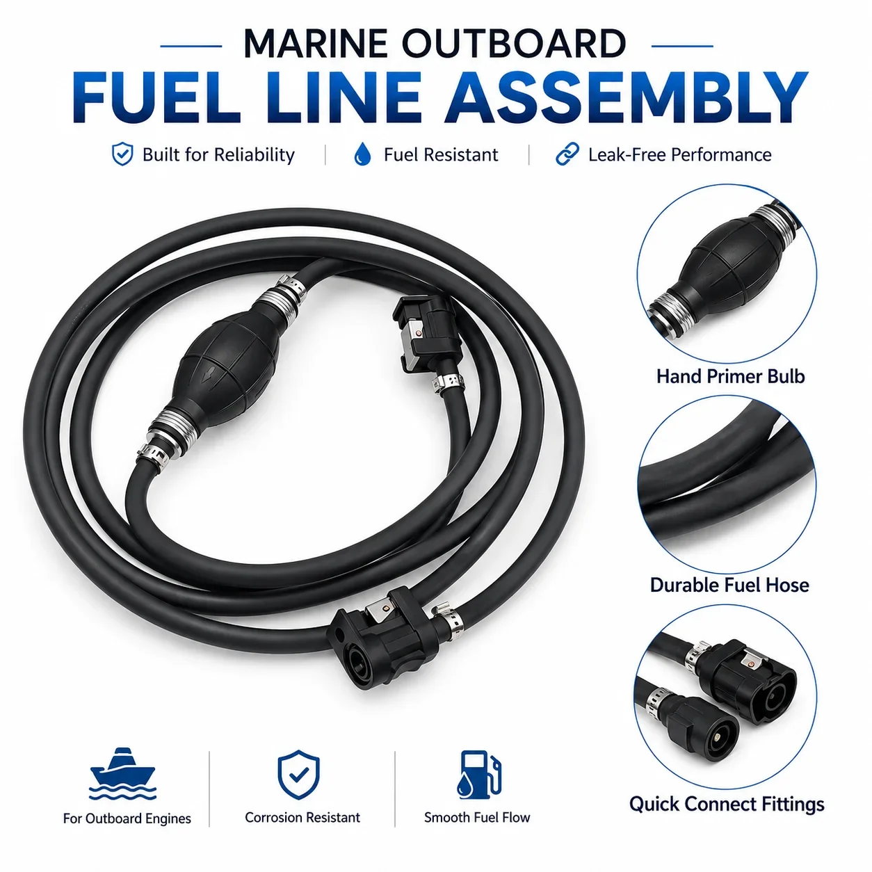 Fuel Line Assembly for Yamaha Outboard Motors with 8 mm Hose for Onboard Tank and Engine Connections on Fishing Boats and Yachts