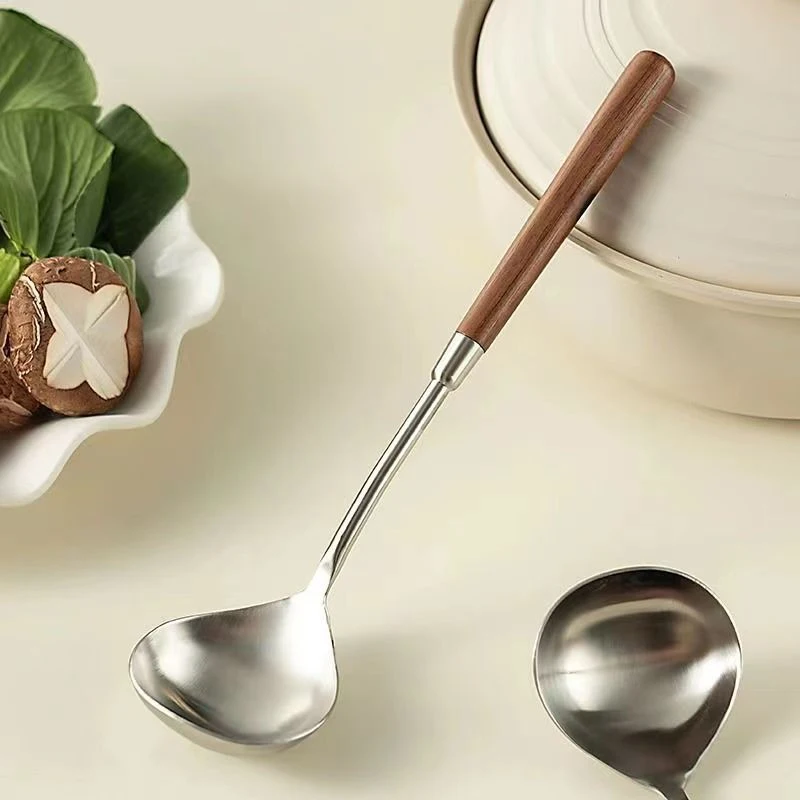 Cuillère à manche de brochure en acier inoxydable, filet, rouge, doré, long manche, remuant, cuillères à dessert, accessoires de cuisine, gadgets