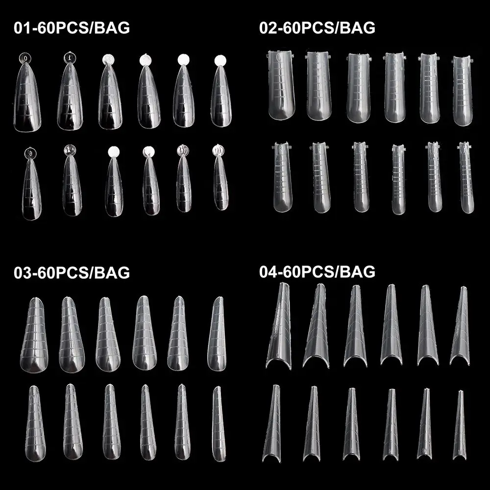 60Pcs/Bag 4 Types Manicure Tools DIY False Nail Tips Nail Mold Fake Nails Extension Nail Dual Form
