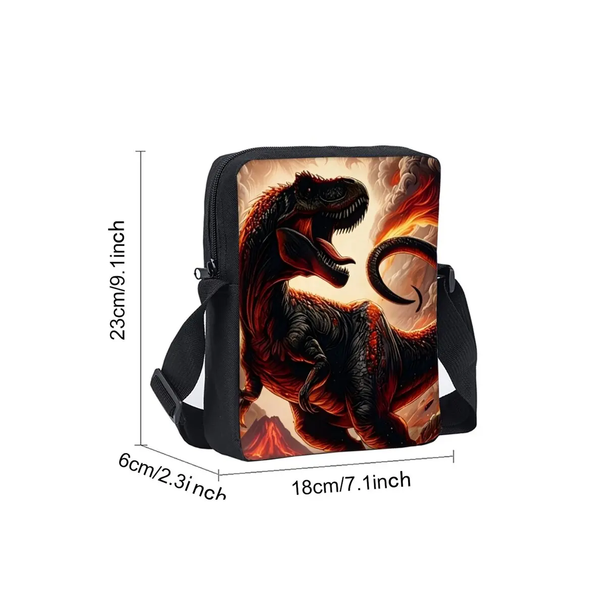 Volcano Dinosaur Print Single Sided Messenger Bag for Boy/Girls Children Best Gifts 2D Flat Cartoon Casual Crossbody Bag