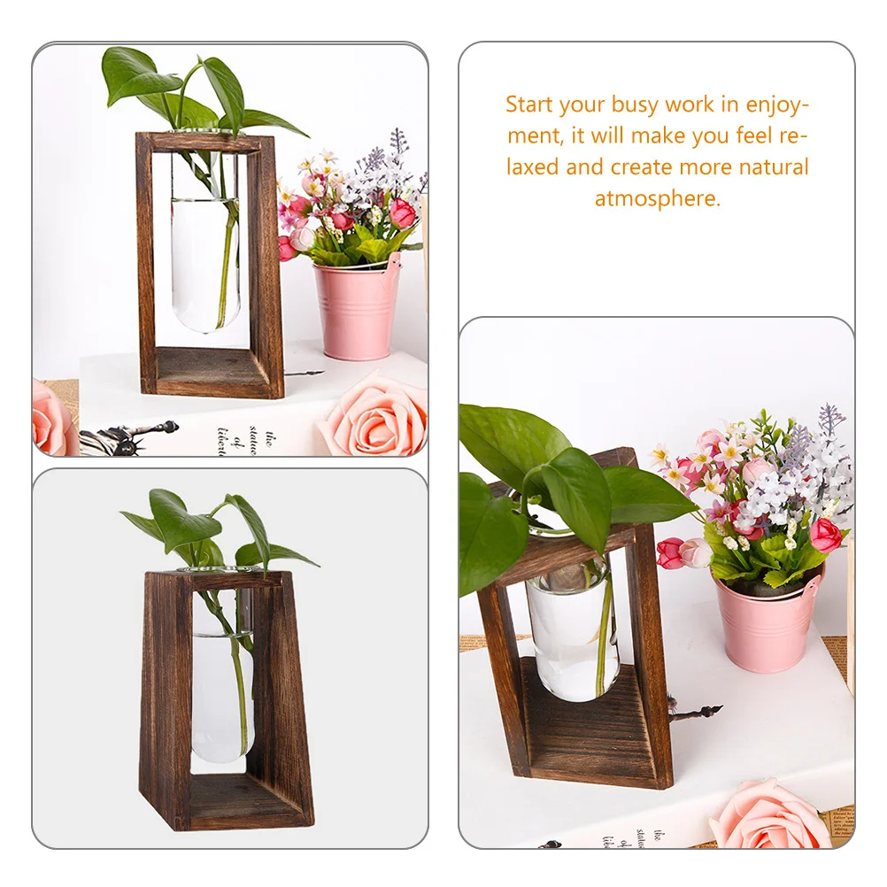 

Wooden Stand Glass Terrarium Vase For Hydroponic Air Plants Tabletop Decor Indoor Plant Display Home Office Cafe Greenery
