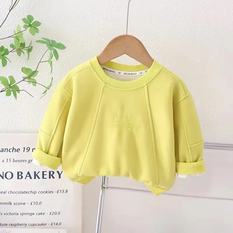 1-6Y Children's T-shirt Korean Kids Simple Long Sleeved Base Shirt Baby Boys and Girls 2026 Autumn Winter New Baby Loose Tops