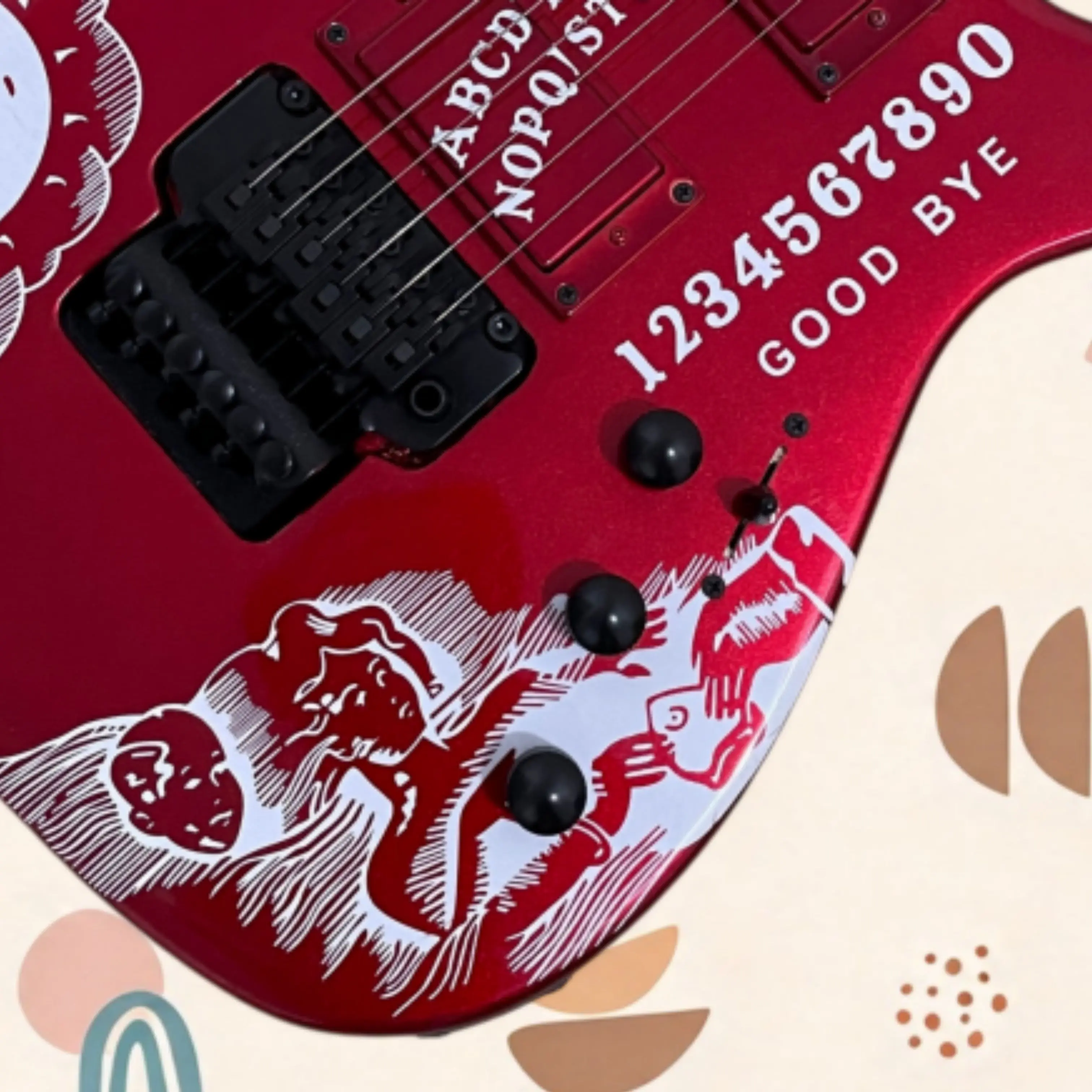 Red 6 String Electric Guitar, Mahogany Body, Art Print Finish Guitars, Vivid Color Design Guitarra