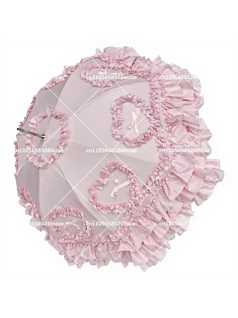 Heart Sun Protection Umbrella Girl Princess Color Matching Lace Straight Handle Bird Cage Umbrella