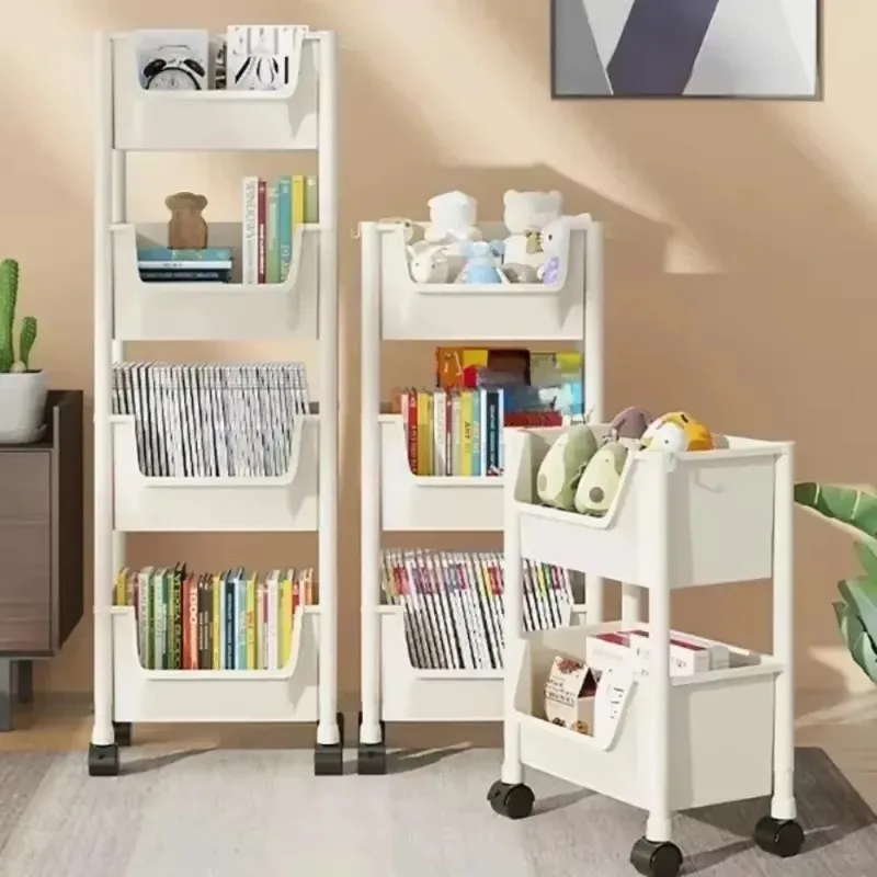 Mobile Storage Rack Trolley Multifunctional Bookshelf Rack Large Capacity Narrow Slit with Wheels Living Room Home Organizers