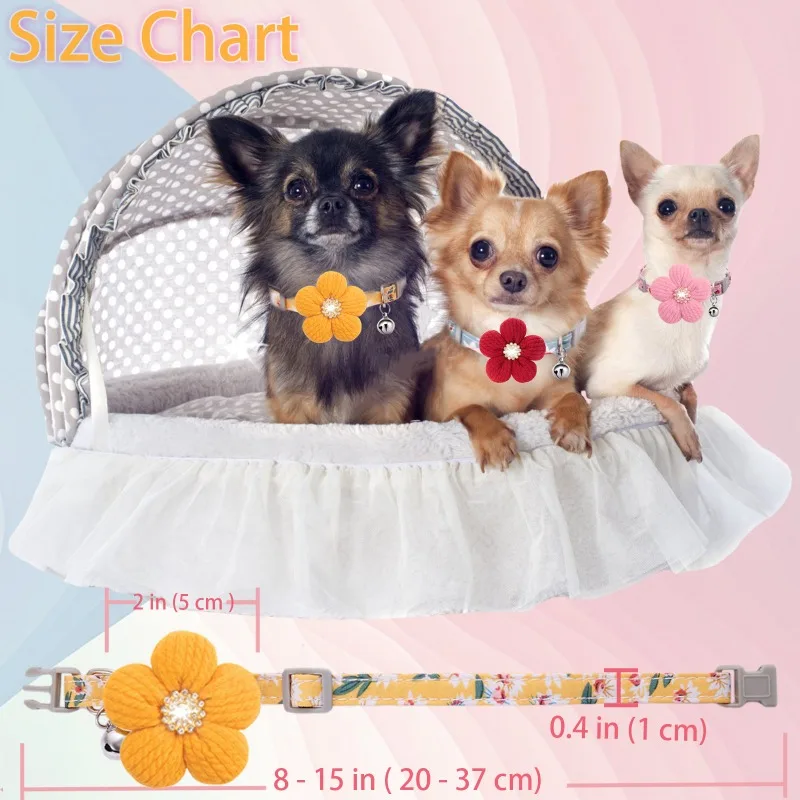 Small Dog Collar with Flower, Puppy Collar for Girl Dog Collars for Small Dogs Cute Dog Collar with Bell, Adjustable Length
