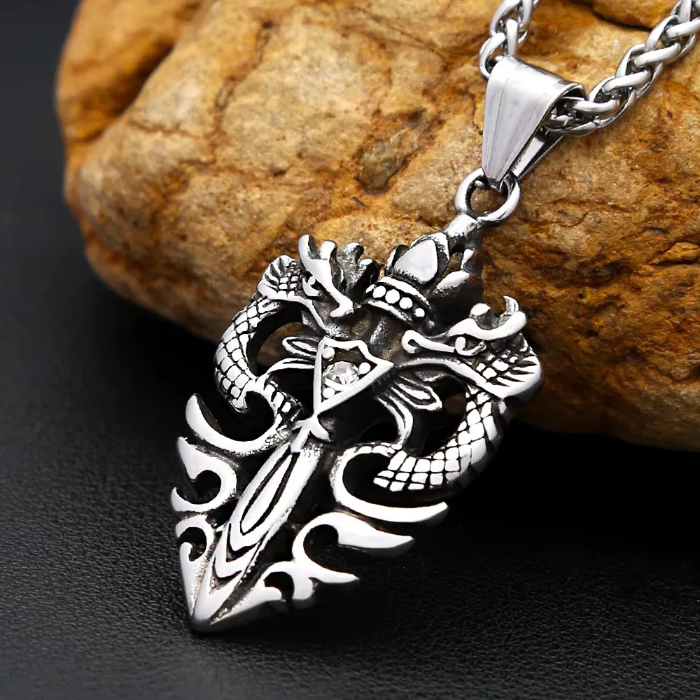 

Viking Vintage Dragon Pendant Necklace Stainless Steel Sword Necklace For Men Women Punk Amulet Jewelry Gift Dropshipping