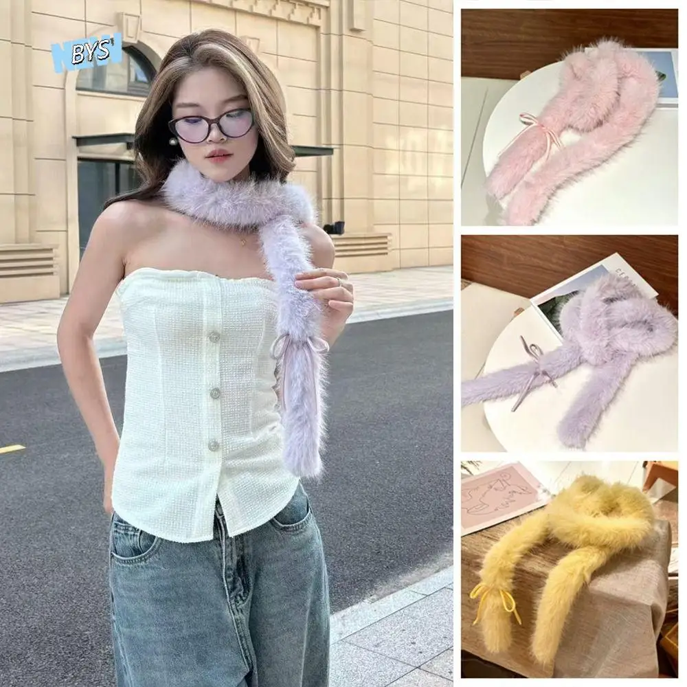 

Fashion Solid Color Y2k Bow Scarf Fluffy Sweet Bowknot Fur Scarf Luxury Harajuku Women Scarf Girls