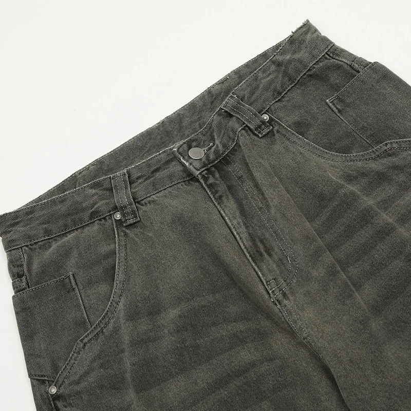 UPRAKF Straight-leg Pocket Wide Leg Jeans Distressed Pants Casual Denim Autumn Fashion Basic High Street Winter