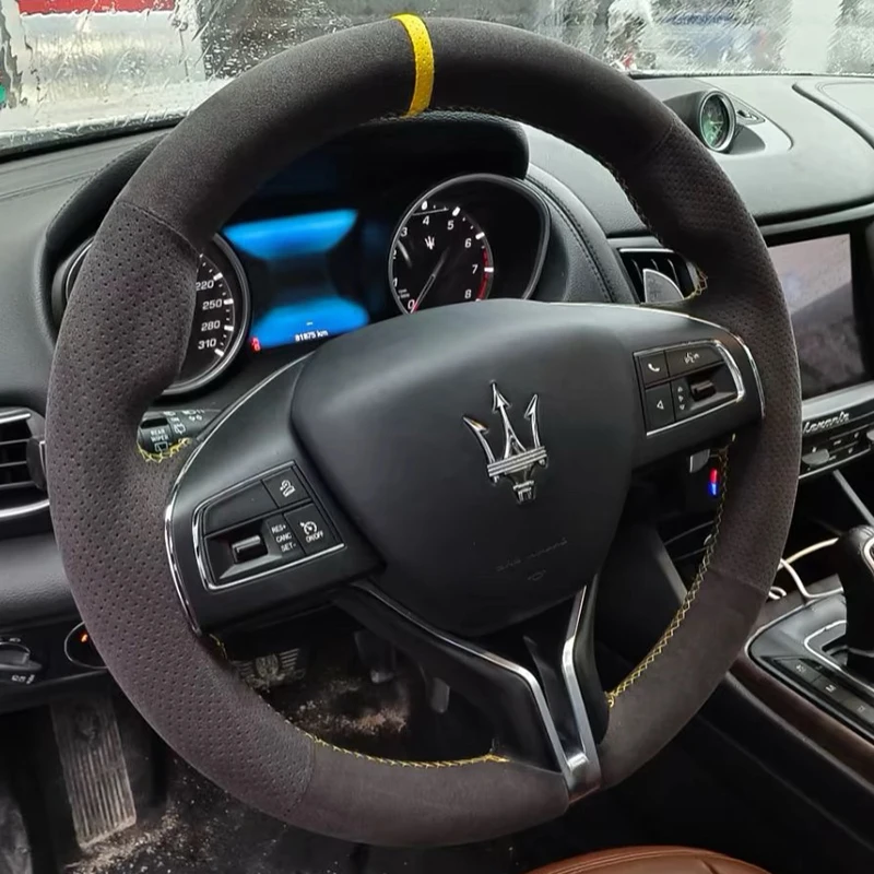 For Maserati Ghibli Levante Quattroporte Hand Stitched non-slip Yellow marked suede Car Accessories Car Steering Wheel Cover