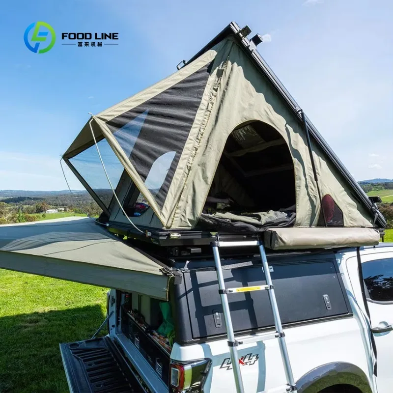 Customized Camping Triangle Car Rooftop Tent Hard Clamshell Black Gray Aluminum 2 Person Hard Shell Roof Top Tent